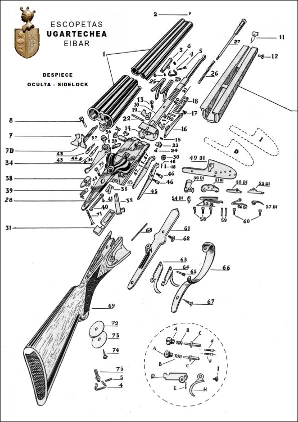Sidelock action, exploded view.