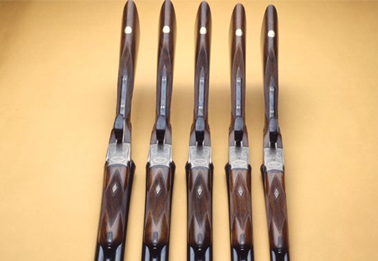 Five side-by-sides, stocks in oil-finished walnut.