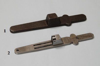 Trigger plate: rough and machined.